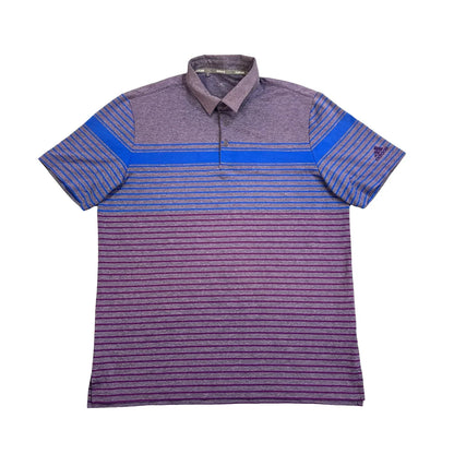 Adidas purple and blue striped performance polo t-shirt