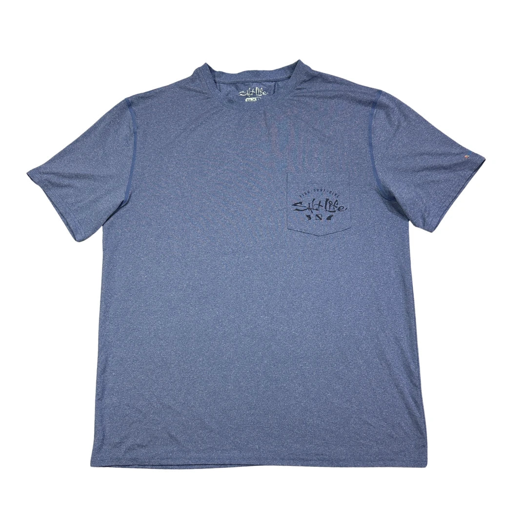 Salt Life® Heather Blue Pocket Performance T-Shirt(L)
