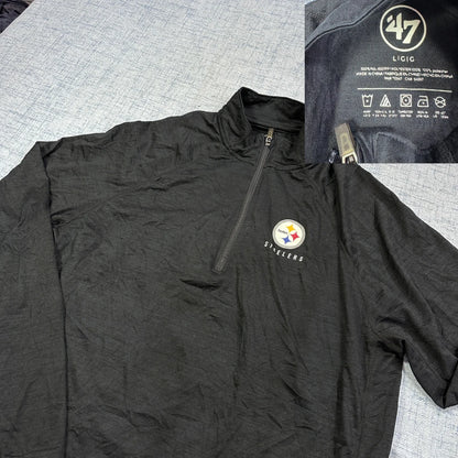 47® Black Steelers Quarter Zip Performance Top(L)