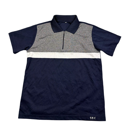 Navy Colour Block Zip Polo Shirt(S)