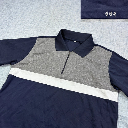 Navy Colour Block Zip Polo Shirt(S)