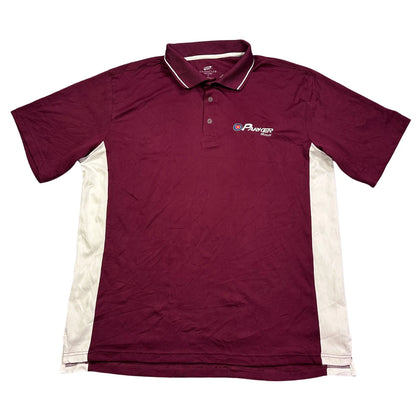 UltraClub maroon performance polo shirt with white side panels