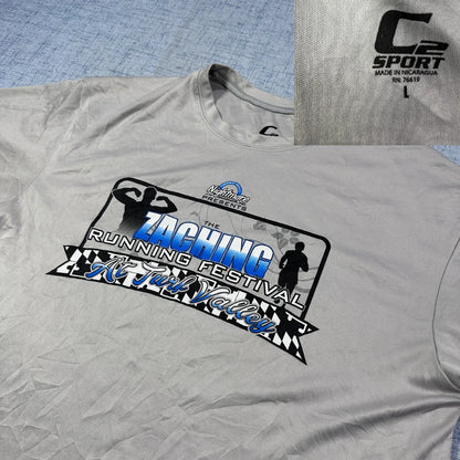 C Sport® "The Tacking Running Festival" Performance T-Shirt – Grey (Large)