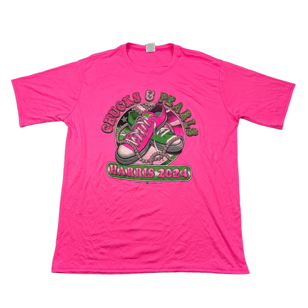 Port & Company® Performance "Chucks & Pearls Harris 2024" T-Shirt – Pink (Large)