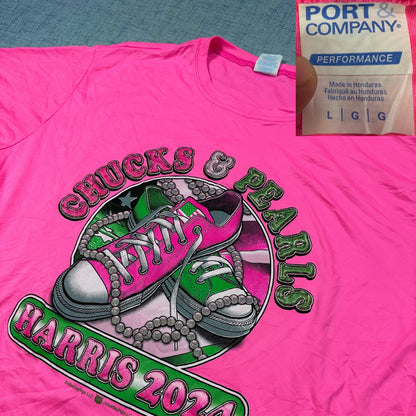 Port & Company® Performance "Chucks & Pearls Harris 2024" T-Shirt – Pink (Large)