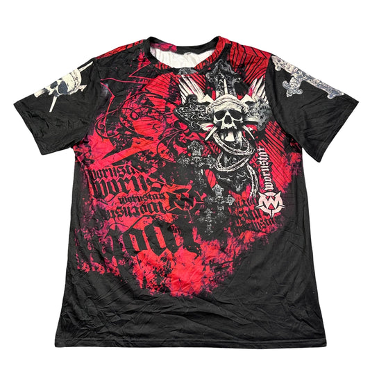 Red & Black Graphic Skull Print T-Shirt(M)
