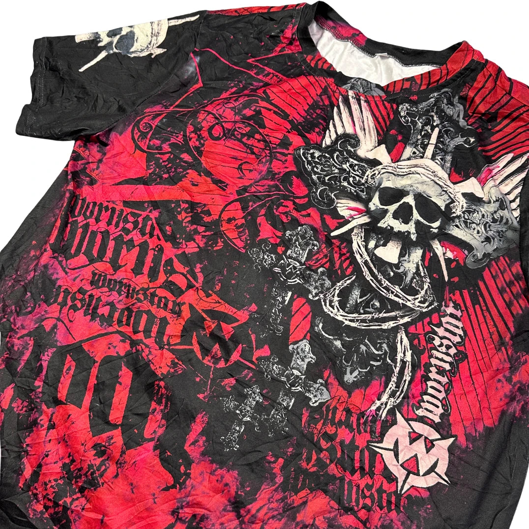 Red & Black Graphic Skull Print T-Shirt(M)