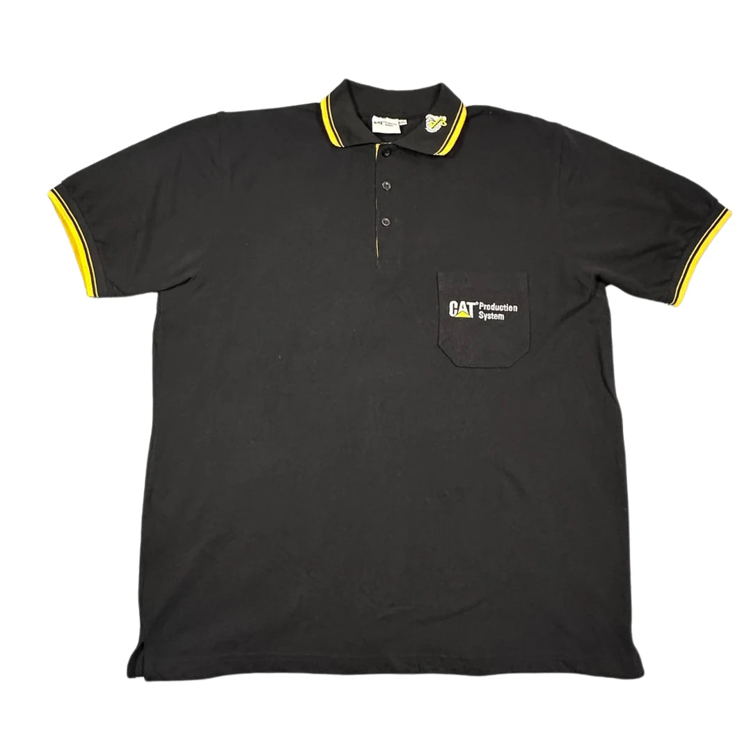 CAT black and yellow production system polo