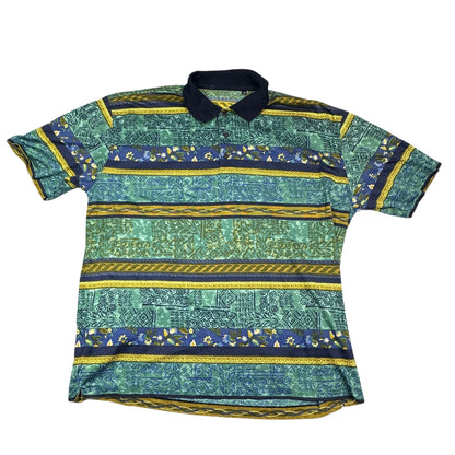 C&A teal blue patterned cotton polo shirt