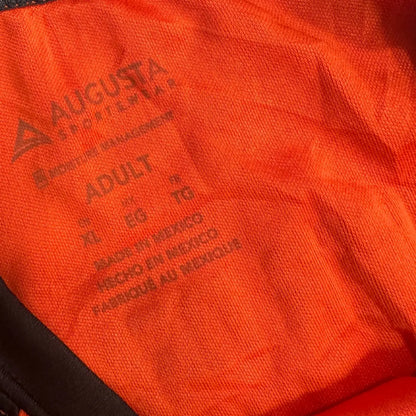 Two-tone Des Plaines Youth Baseball raglan jersey in bright orange with black sleeves.