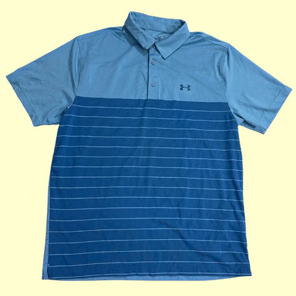 Under Armour HeatGear polo in a light and dark blue striped design