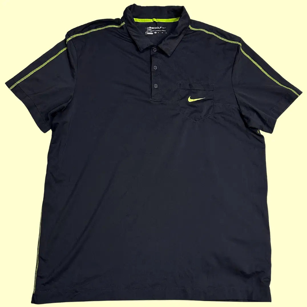 Nike Golf Men’s Dri-FIT Polo Shirt in black with neon green detailing.