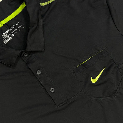Nike Golf Men’s Dri-FIT Polo Shirt in black with neon green detailing.