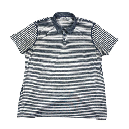 Blue and white striped polo shirt
