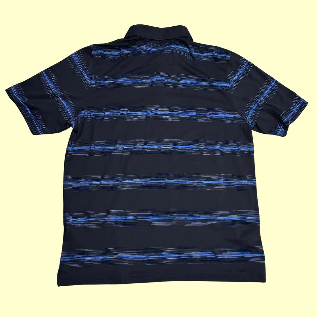 Antigua Men’s Desert Dry Performance Polo Shirt in black with blue stripe pattern.