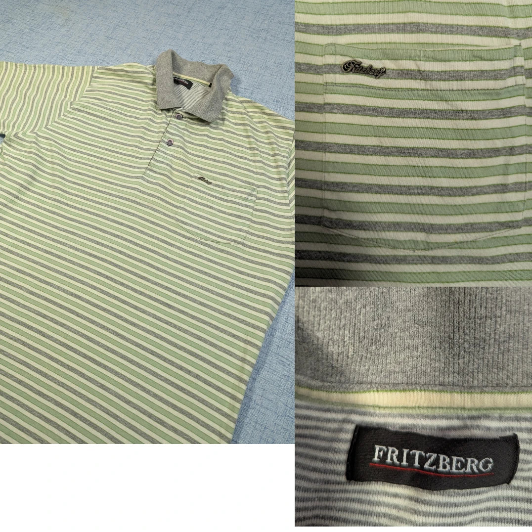 Fritzberg® Green Striped Polo Shirt-L