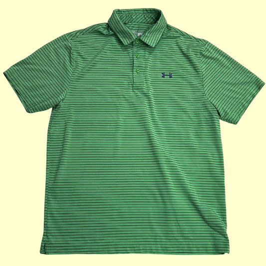 Under Armour green striped polo shirt.