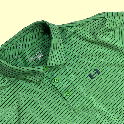 Under Armour green striped polo shirt.