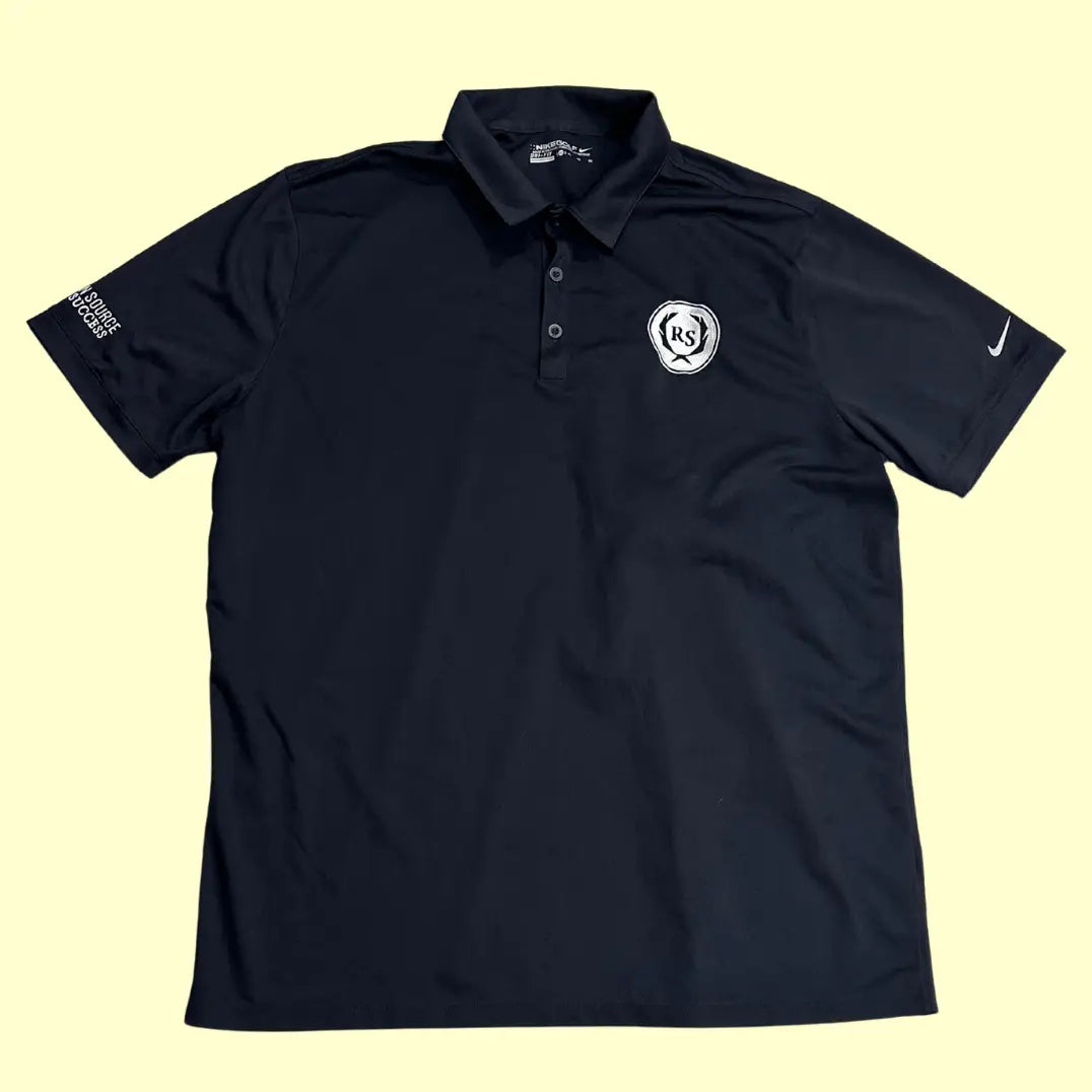 Nike Dri-FIT black polo shirt with RS crest embroidery.
