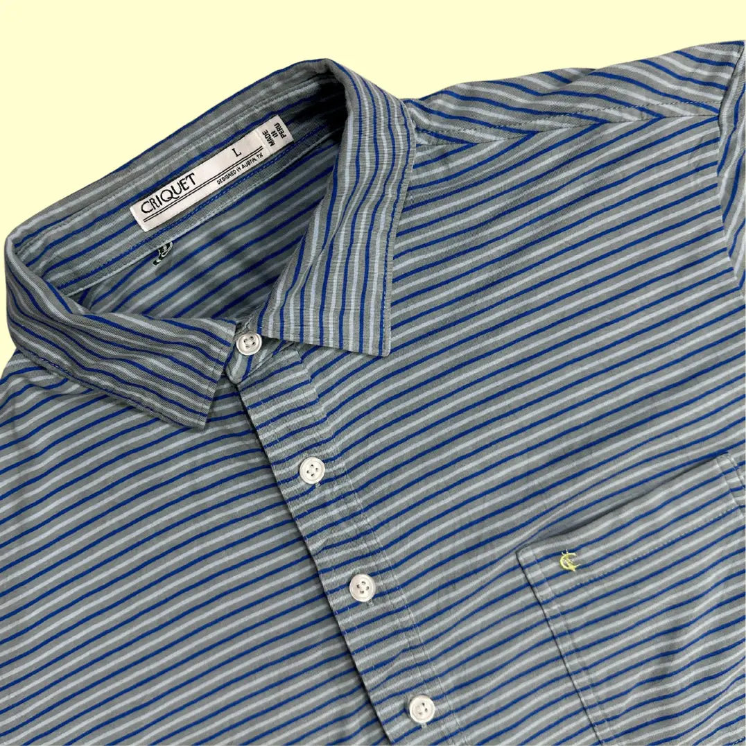 Criquet striped polo in blue and gray