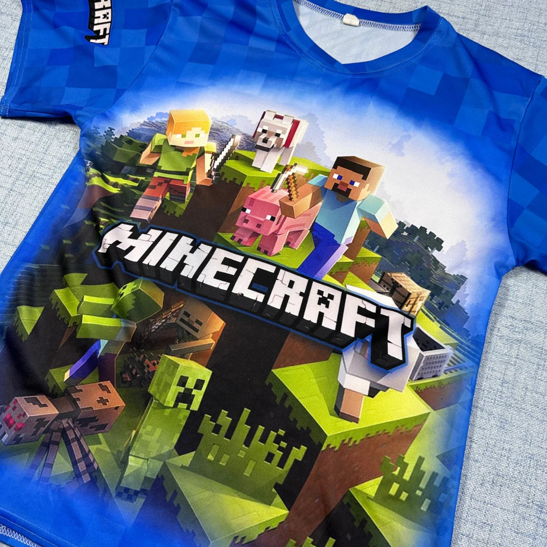 Unbranded Blue Minecraft Graphic T Shirt-S