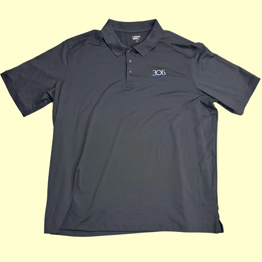 Lands’ End Performance Polo Shirt in dark gray with "306 Leadership" embroidery.
