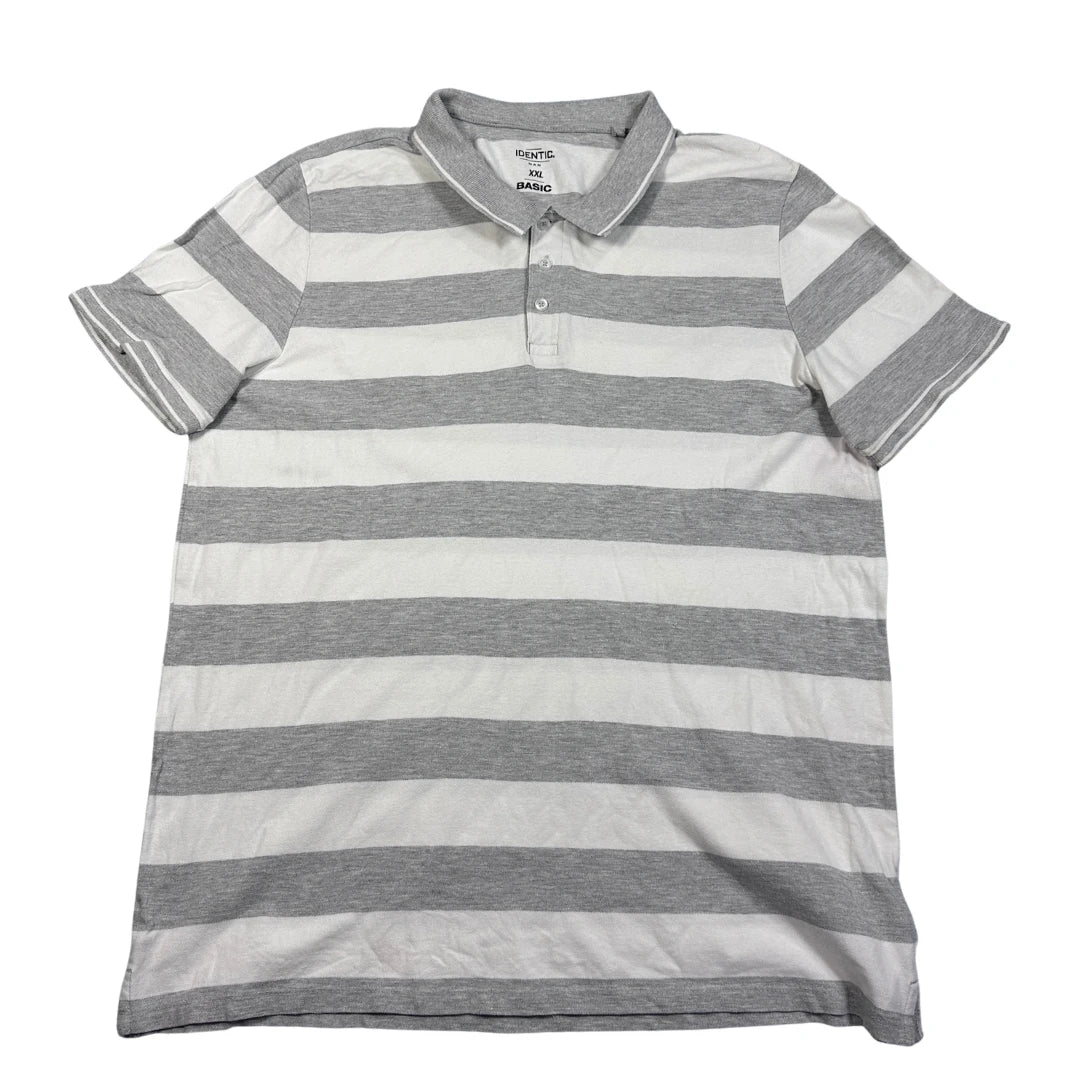 Identic® Grey White Polo Shirt Striped