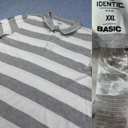 Identic® Grey White Polo Shirt Striped