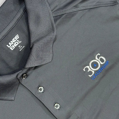 Lands’ End Performance Polo Shirt in dark gray with "306 Leadership" embroidery.
