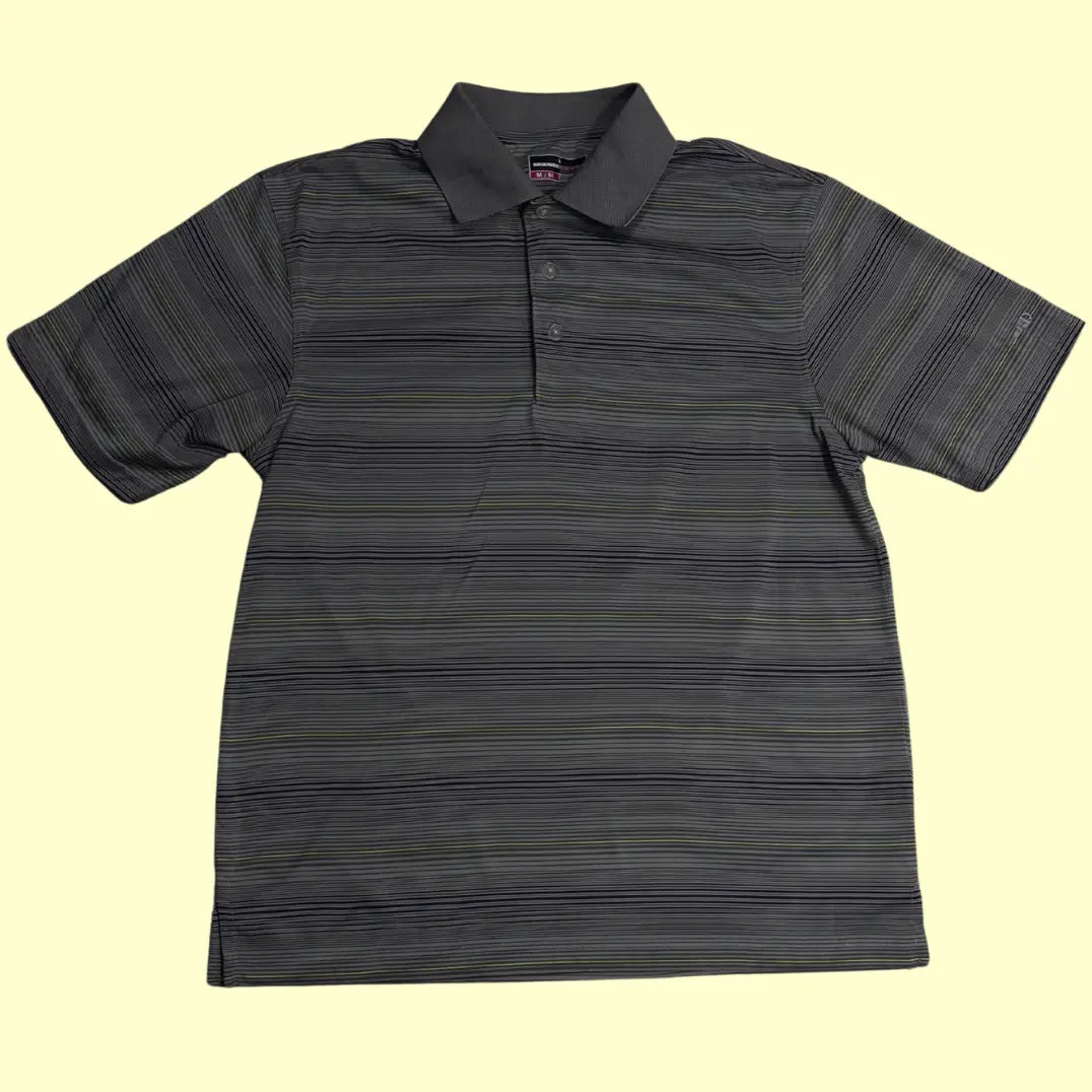 MLB Team Apparel Striped Polo Shirt in gray with subtle black and yellow stripe accents