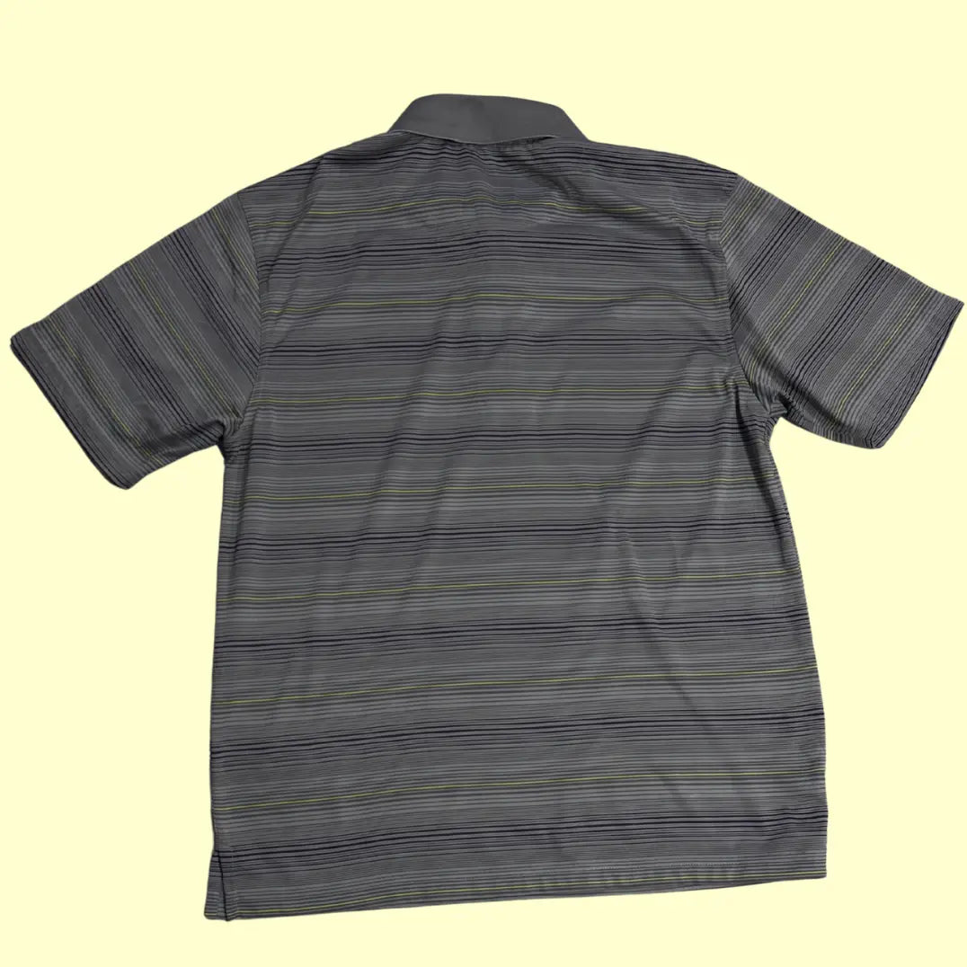 MLB Team Apparel Striped Polo Shirt in gray with subtle black and yellow stripe accents