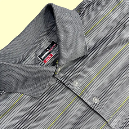 MLB Team Apparel Striped Polo Shirt in gray with subtle black and yellow stripe accents