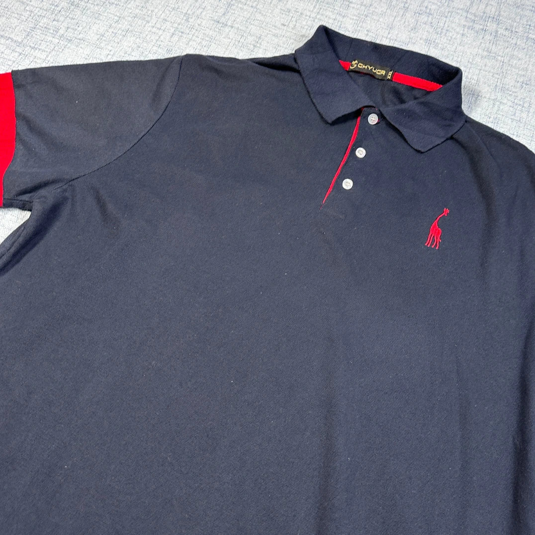GHYUGR Navy Polo with Red Giraffe Logo-XL