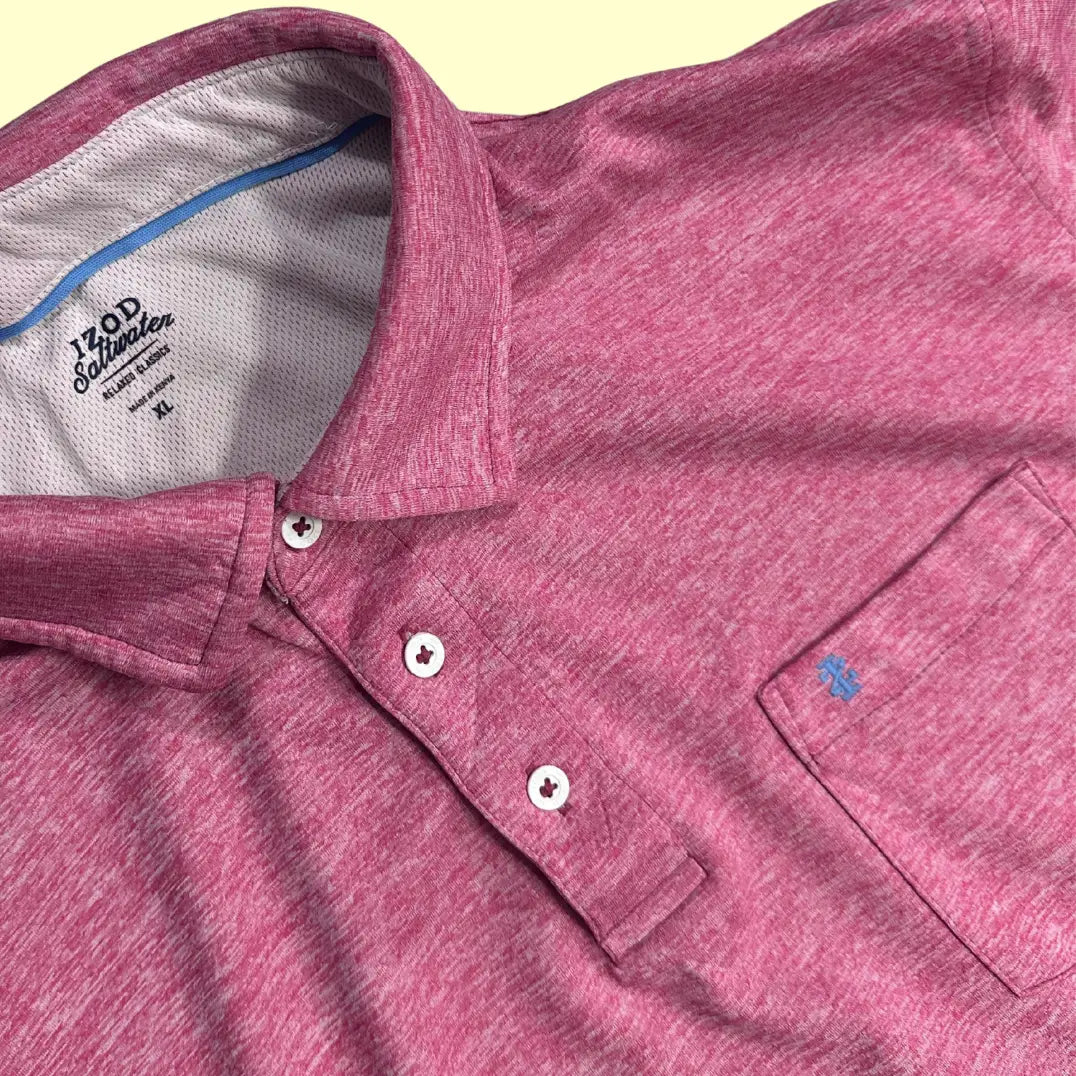 Izod Saltwater Polo Shirt in a heathered pink color.