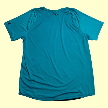 Under Armour Performance Tee in teal blue with a black lower panel