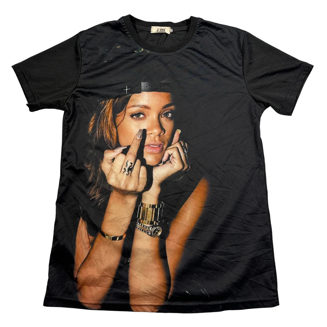 J.XQS®Black Graphic T Shirt-S