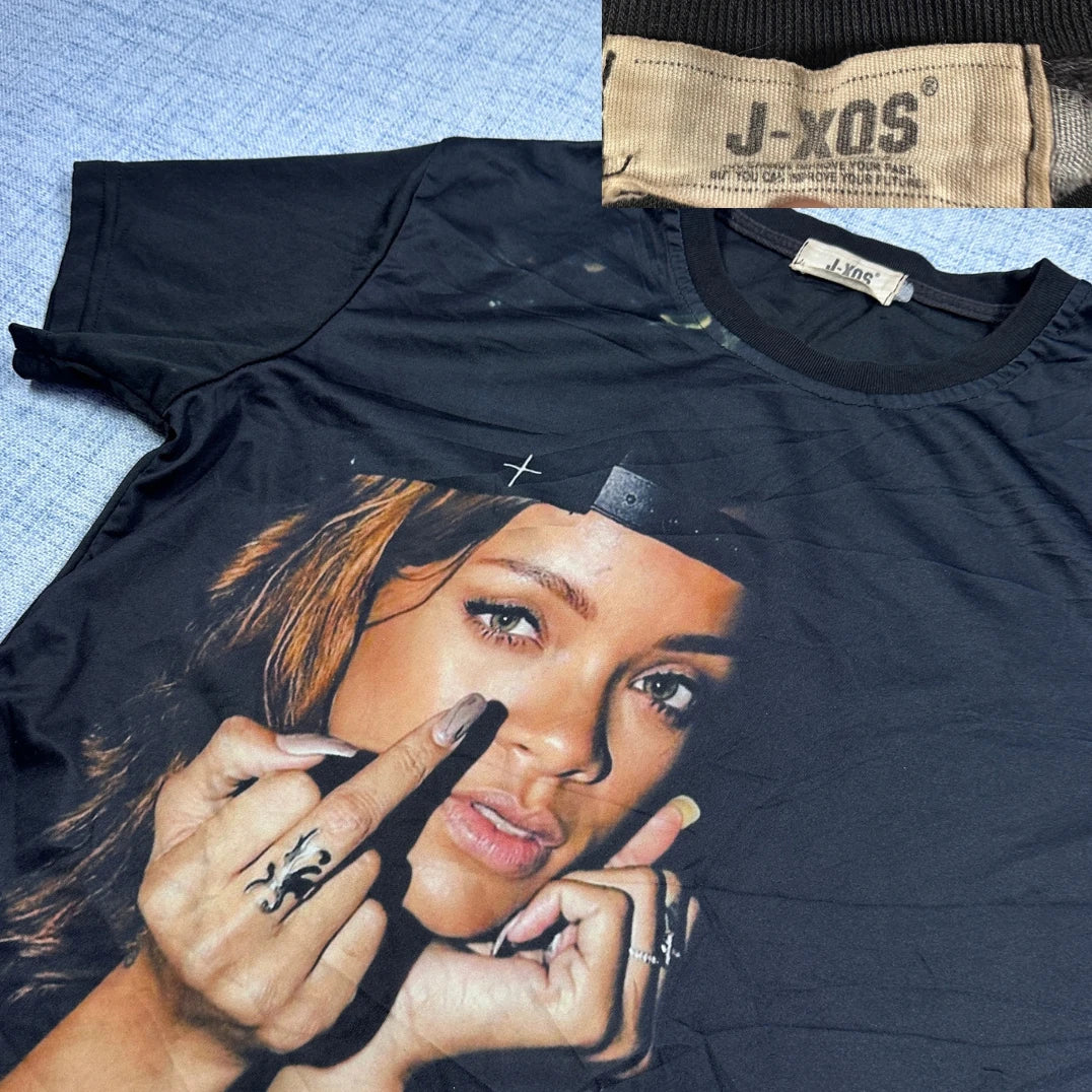 J.XQS®Black Graphic T Shirt-S