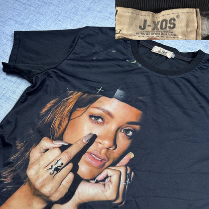 J.XQS®Black Graphic T Shirt-S