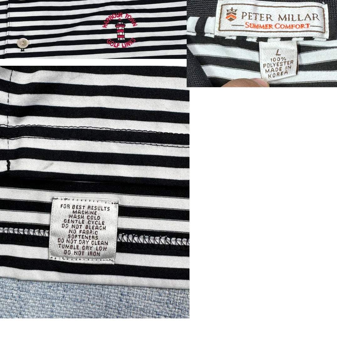 Peter Millar® Black Polo Shirt Striped-XL