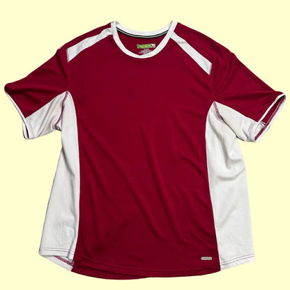 Tek Gear performance t-shirt in maroon and white.