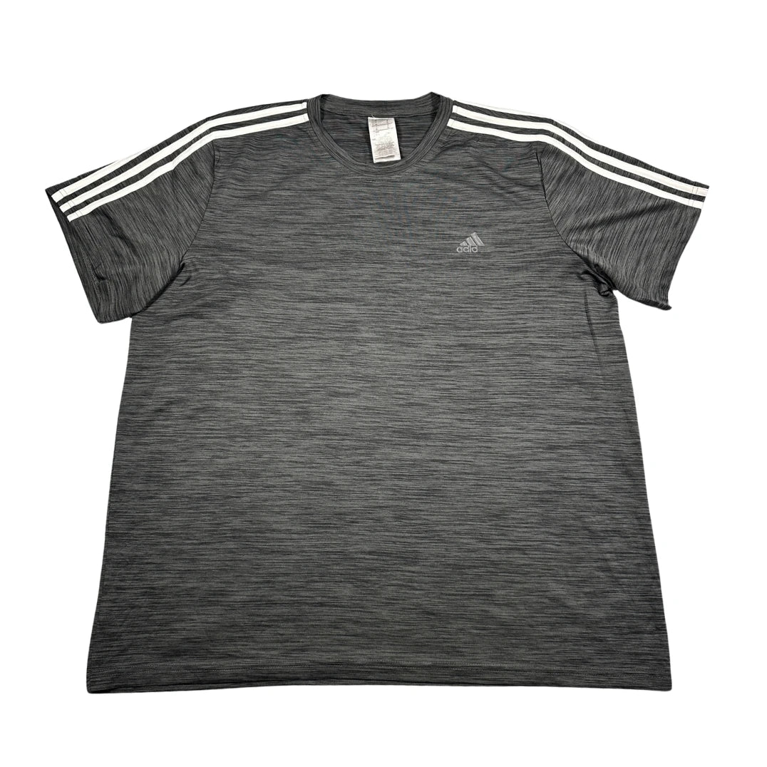 Adidas® Grey Heather Three Stripe Performance T Shirt-XL