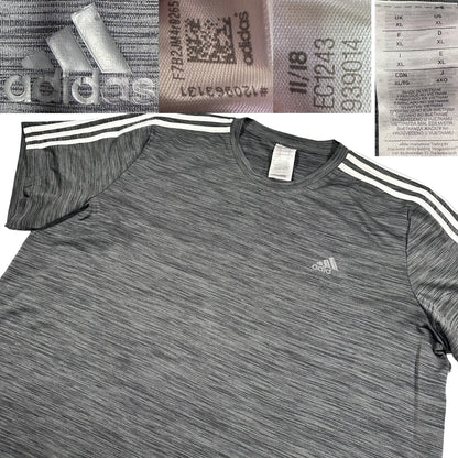 Adidas® Grey Heather Three Stripe Performance T Shirt-XL