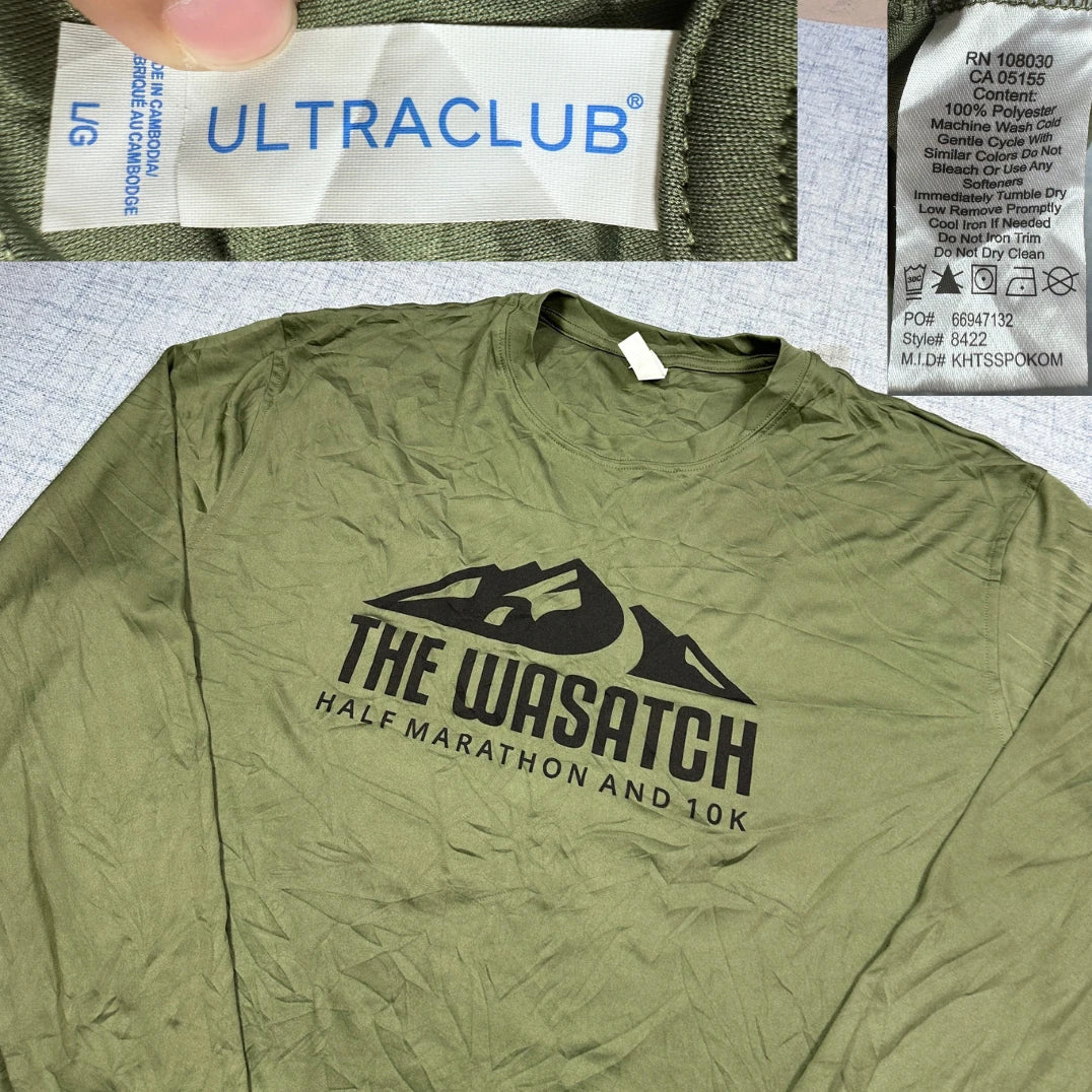 UltraClub® Olive Wasatch Half Marathon Long Sleeve Performance T Shirt-L