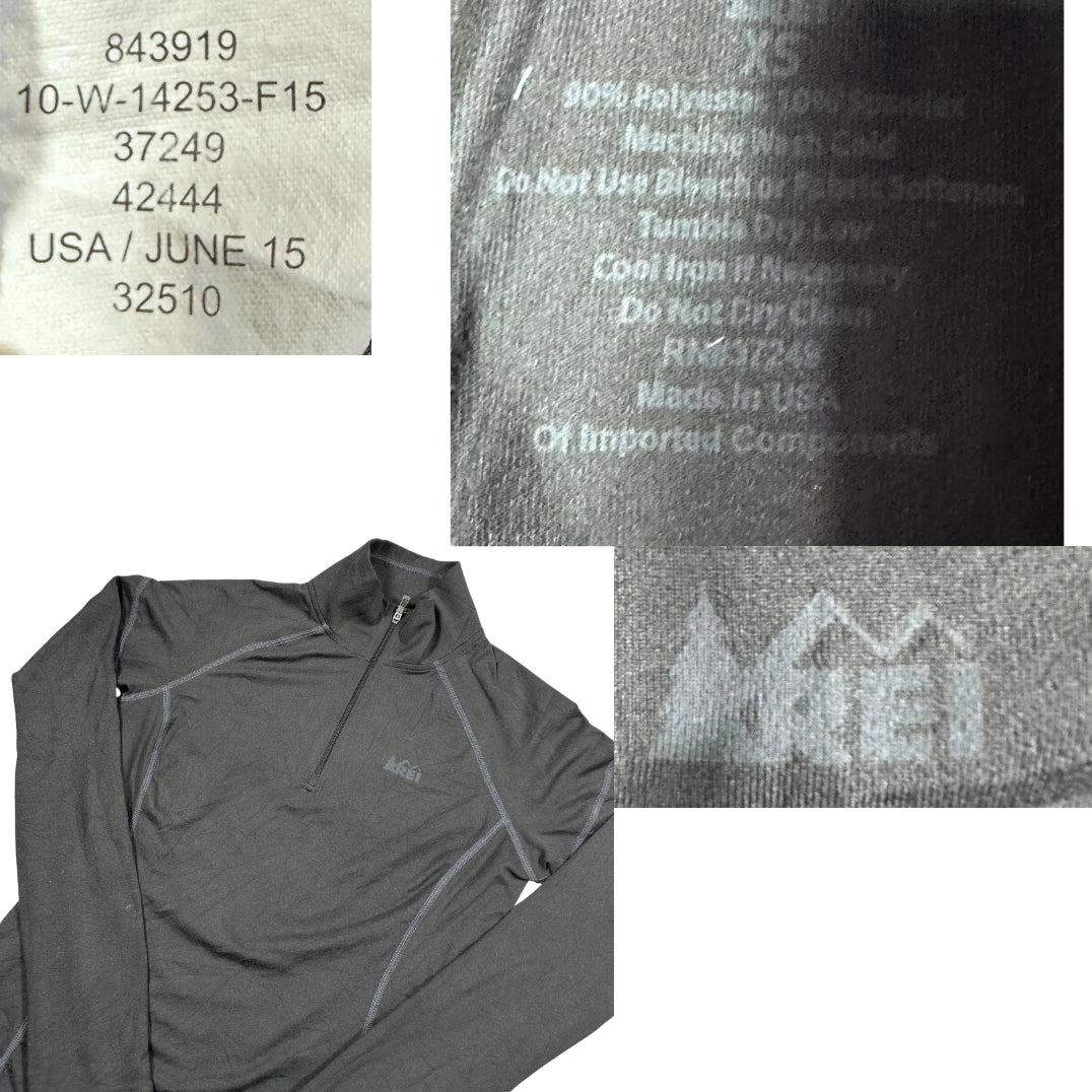 REI® Black Quarter Zip Base Layer Top Thumbholes-XS