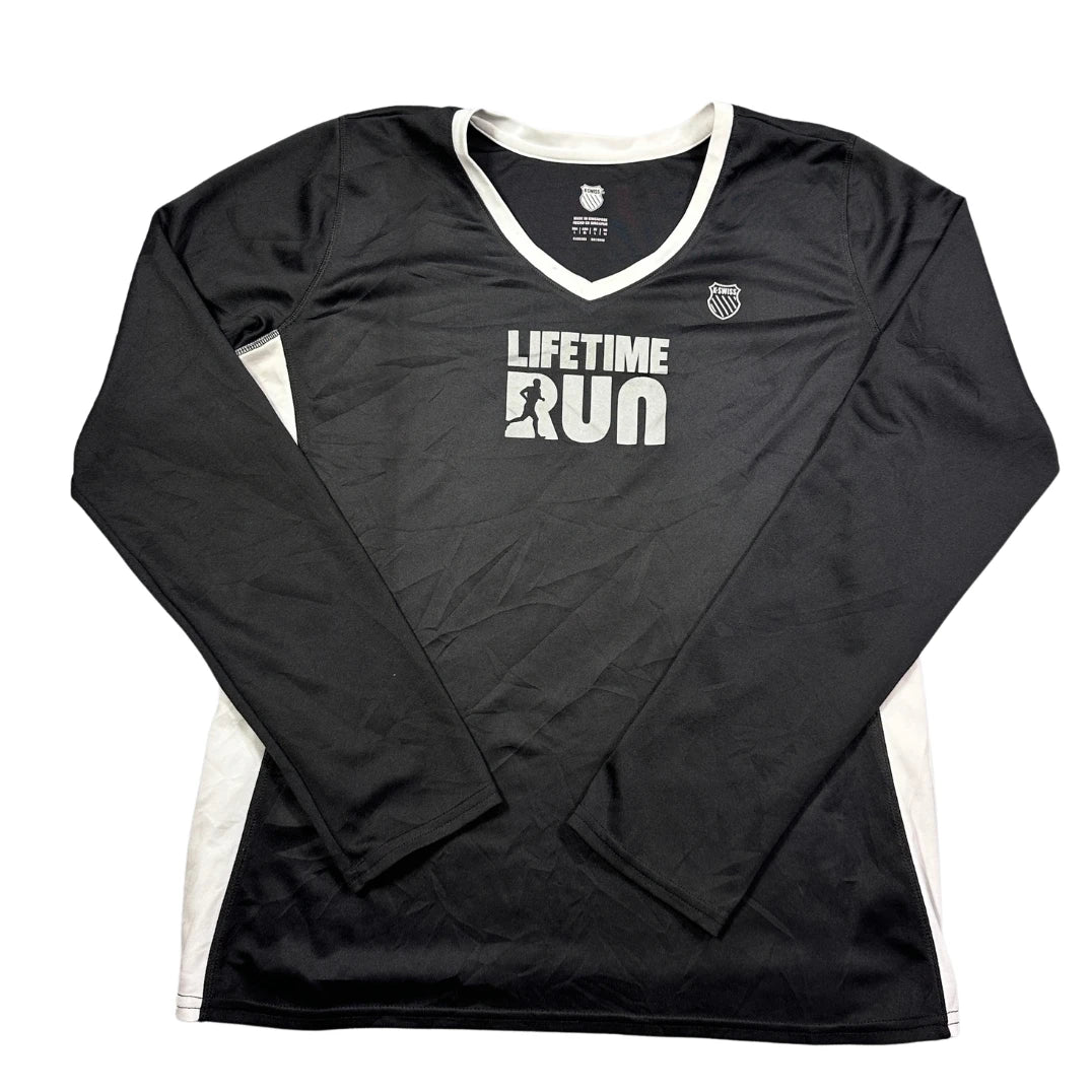 K-Swiss® Black V Neck Long Sleeve Running Top-L