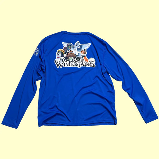 Vibrant blue A4 performance long-sleeve shirt featuring WinterFaire graphics