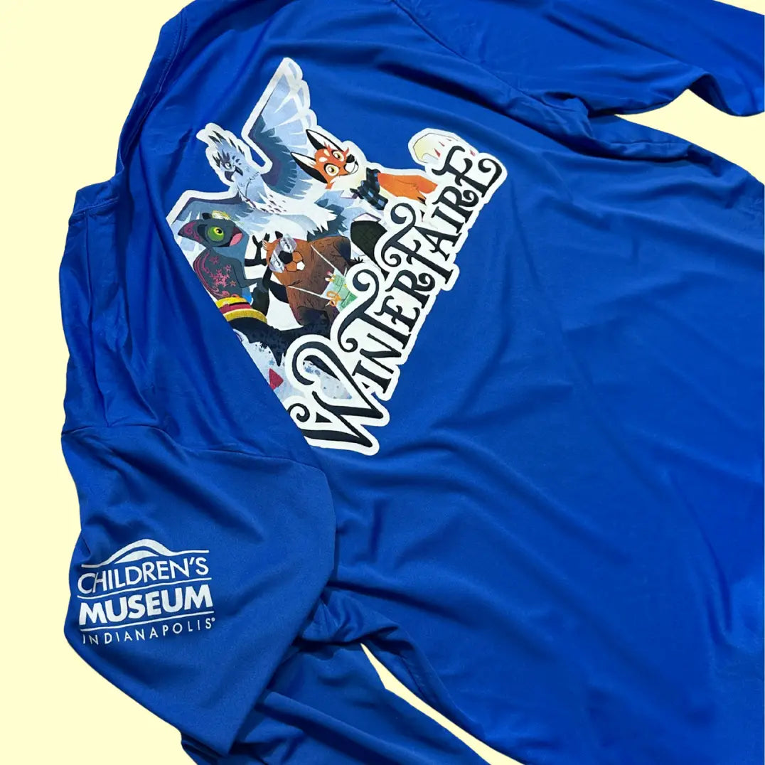 Vibrant blue A4 performance long-sleeve shirt featuring WinterFaire graphics