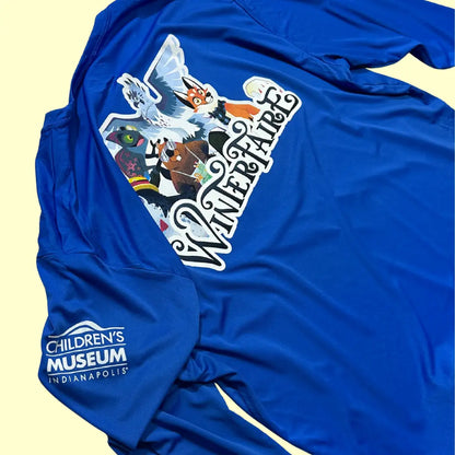 Vibrant blue A4 performance long-sleeve shirt featuring WinterFaire graphics
