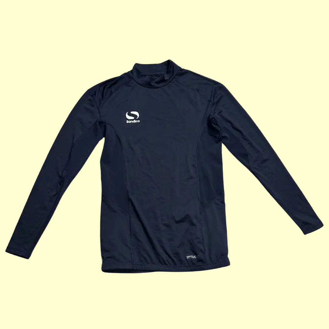 Performance Sondico long-sleeve compression top in black.