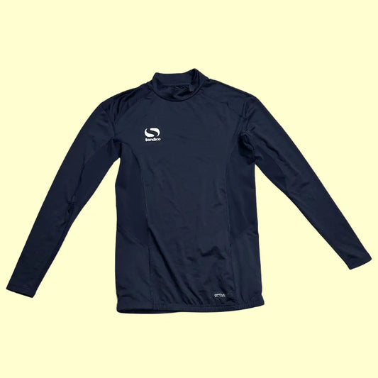 Performance Sondico long-sleeve compression top in black.